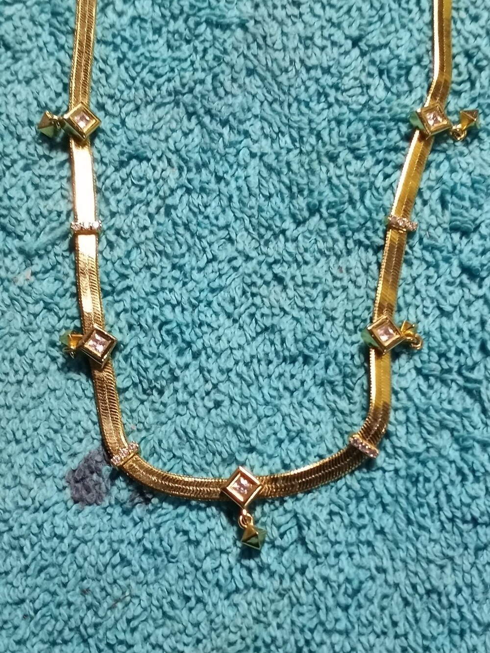 Gold-Tone Women's Gem Accent Necklace - Elegant Square Crystal Design